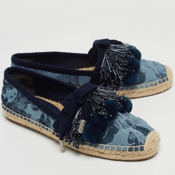 Marc Jacobs Blue Fabric Sienna Pom Pom Espadrille Flats Shoes Size 37.5 BLUE NEW - Picture 4 of 6